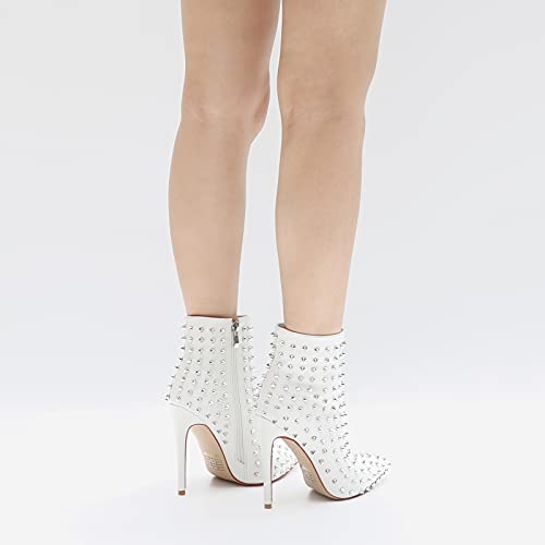Women's Rhinestone Ankle Boots with Rivets Closed Pointed Toe Stilettos Autumn Warm Dress Booties