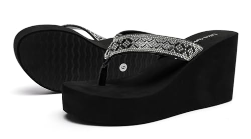 Rhinestone Wedge Sandals for Women Platform Flip Flops Wedge flip flops Wedding shoes Wedge Heels for Women Dressy