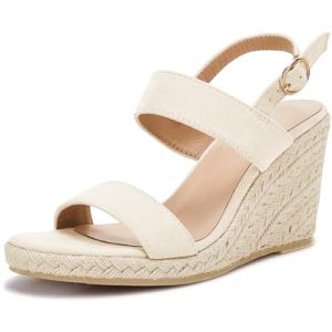 Womens Espadrille Wedge Sandals Heels Open Toe Platform High Heeled Ankle Strap Buckle Dress Wedges Shoes