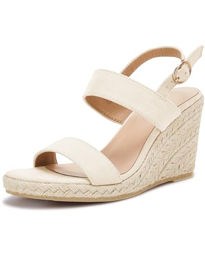 Womens Espadrille Wedge Sandals Heels Open Toe Platform High Heeled Ankle Strap Buckle Dress Wedges Shoes