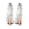 Women's Open Toe Crystal Ankle Strap Stiletto High Heel Metallic Pearl Accents & Zip 4.3IN Nightclub Party Wedding Shoes