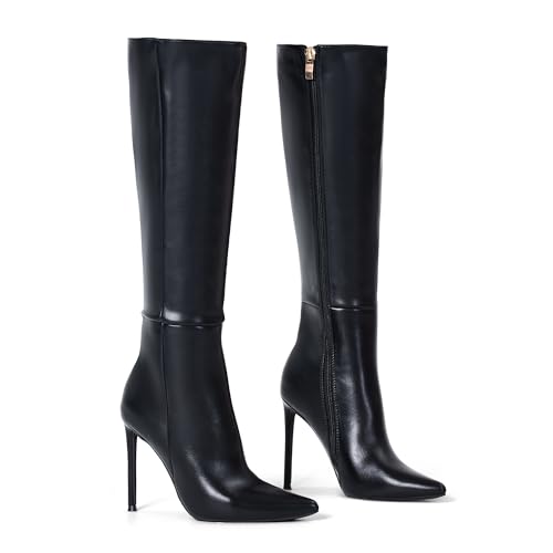4 inch Women's Knee High Long Boots, Stiletto Tall Pointed Toe Heeled Boot Leather Suede Comfortable Sexy
