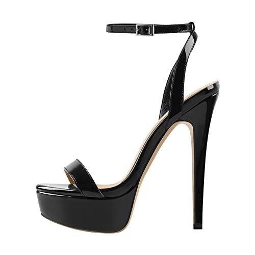 Platform Stiletto High Heels for Women, Round Open Toe Ankle Strap Sexy Heeled Sandals for Wedding Party Dress