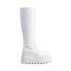 Women's Knee High Boots Wedge Platform Chunky Heel Round Toe Side Zipper Fashion Long Tall Sock Punk Goth Boots for Women