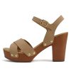 MIGUEL ~ Women Crisscross Band Fashion Chunky Platform Block Mid Heel Sandal with Ankle Strap and Stud