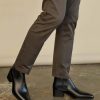 Classic High Heel Heighten Side Zipper Chelsea Boots For Men Leather Fashion Pointed Toe Chunky Block Heel Elastic Mid-Calf Slip