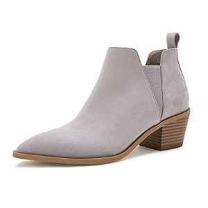Womens Ankle Boots Pointed Toe Stacked Chunky Heel Slip on Chelsea Short Booties
