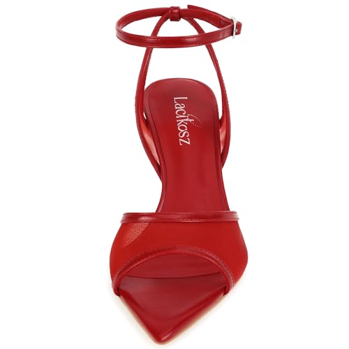 Women's Mesh High Heels Sandals Pointed Open Toe Ankle Buckle Strap Stiletto Heels Dress Wedding Shoes