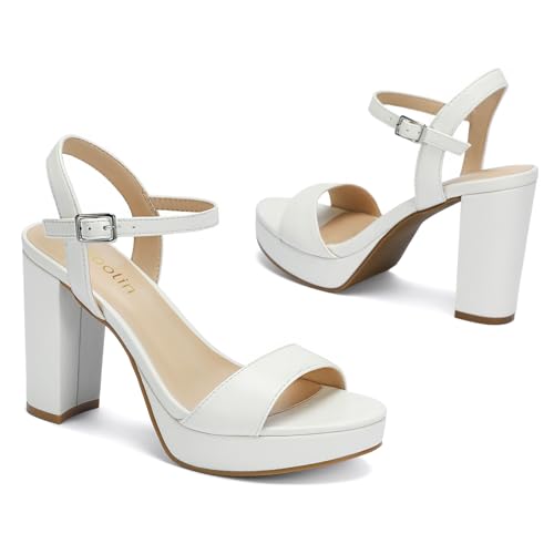Wide Width Heels for Women Block Chunky Platform High Heels Sandals Open Toe Wedding Party Ankle Strap Dress Shoes