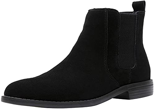 Men Chelsea Slip On Suede Boots Lightweight Leather Casual Dress Ankle Shoes