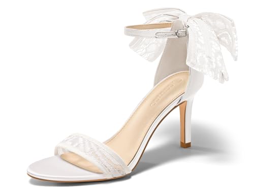Womens High Heels Sandals Lace Bow Tie Back Open Toe Ankle Strap Sexy Stiletto Wedding Party Dress Shoes