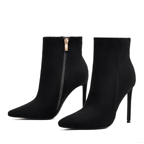 Ankle Boots For Women Pointed Toe 4 Inch High Heel Zipper Stiletto Heels Fall Booties