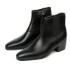 Classic High Heel Heighten Side Zipper Chelsea Boots For Men Leather Fashion Pointed Toe Chunky Block Heel Elastic Mid-Calf Slip