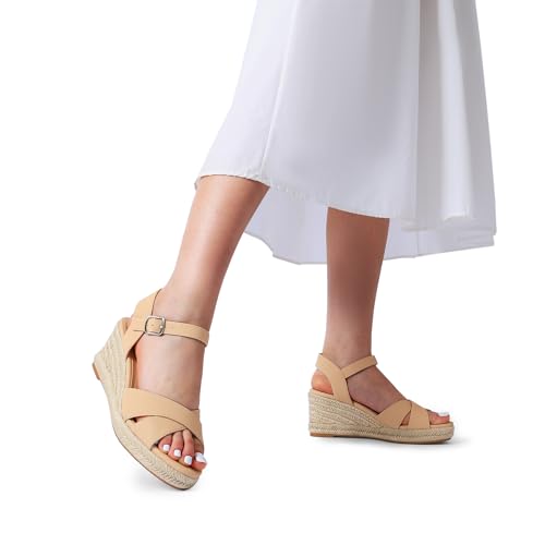 Espadrille Dressy Wedge Sandals, Women's Platform Sandals Casual Summer, Comfortable High Heeled Wedges with Adjustable Buckle