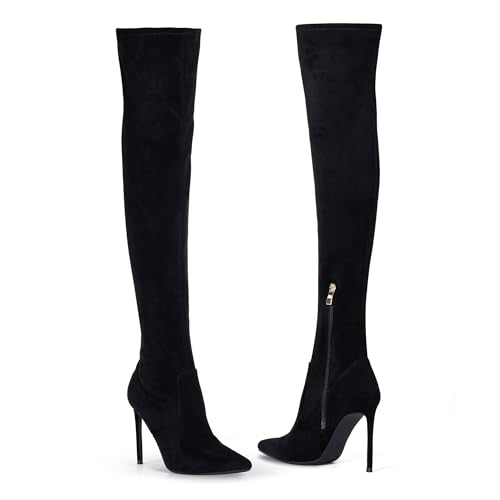 Thigh High Boots Over the Knee Boots for Women,Sexy 4.3 inch Stilettos High Heels Boots Stretch Suede Long Pointed Toe Shoes