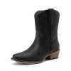 Women's Cowboy Cowgirl Western Ankle Boots Low Chunky Heels Square Toe Fall Short Booties Shoes