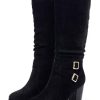 Womens Mid Knee High Boots Chunky Heel Slouchy Metal Buckle Side Zipper Fashion Winter Shoes