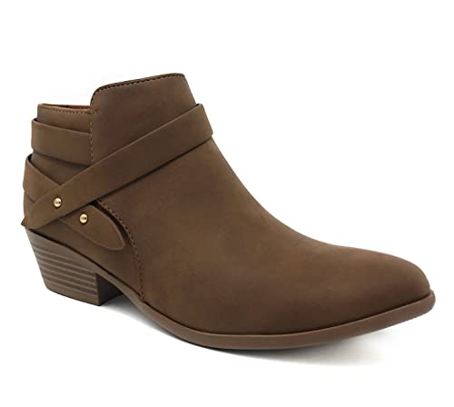 SWEETEN Women's Fashion Closed Toe Multi Strap Ankle Bootie Block Heel (Wide Fit Available)