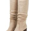 Womens Pointed Toe Mid Chunky Heel Side Zipper Knee High Boots Tall Booties