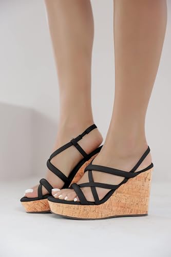 Women Platform Wedge Sandals Cork Slingback Wedges Espadrilles Heels Summer Shoes