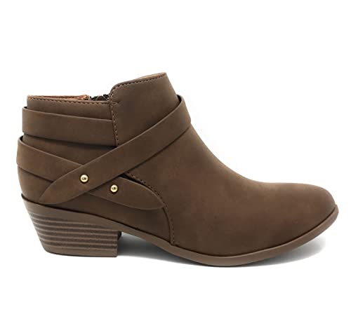 SWEETEN Women's Fashion Closed Toe Multi Strap Ankle Bootie Block Heel (Wide Fit Available)