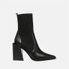 Womens Chunky Stacked Heel Ankle Boots Pointed Toe Booties Slip On Ribbed Knit Sock Boot