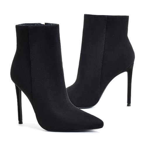 Ankle Boots For Women Pointed Toe 4 Inch High Heel Zipper Stiletto Heels Fall Booties