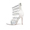Women's Open Toe Crystal Ankle Strap Stiletto High Heel Metallic Pearl Accents & Zip 4.3IN Nightclub Party Wedding Shoes