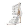 Women's Open Toe Crystal Ankle Strap Stiletto High Heel Metallic Pearl Accents & Zip 4.3IN Nightclub Party Wedding Shoes