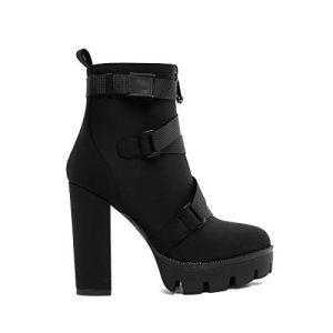 Women's Fashion Platform Block High Heel Booties Buckle Strap Zipper Ankle Boots