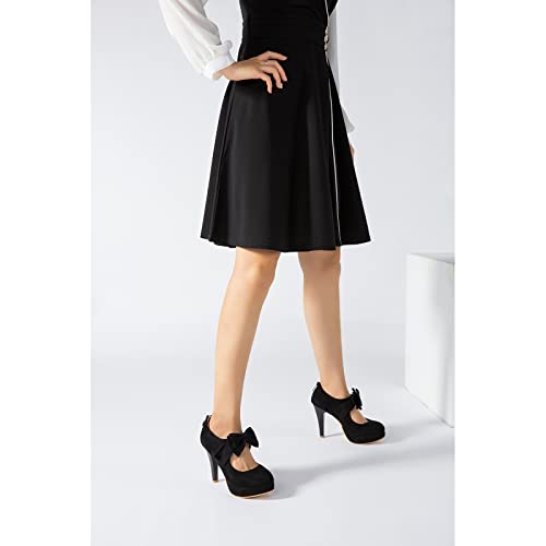 Women's Bow Heels Mary Jane High Heel Closed Toe Platform Vintage Dress Pumps