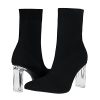 Women's Knit Sock Ankle Boots Pointed Toe Clear Mid Heel Slip-on Stretch Booties Shoes