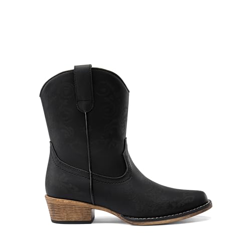 Women's Cowboy Cowgirl Western Ankle Boots Low Chunky Heels Square Toe Fall Short Booties Shoes