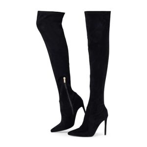 Thigh High Boots Over the Knee Boots for Women,Sexy 4.3 inch Stilettos High Heels Boots Stretch Suede Long Pointed Toe Shoes