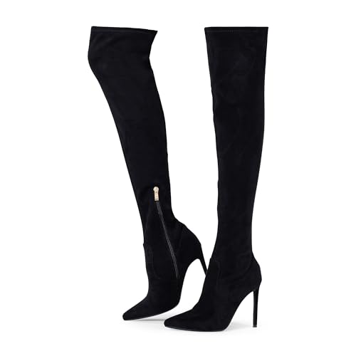 Thigh High Boots Over the Knee Boots for Women,Sexy 4.3 inch Stilettos High Heels Boots Stretch Suede Long Pointed Toe Shoes