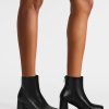 Women's Black Leather Platform GoGo Ankle Boots Square Toe High Chunky Block Heels with Back Zipper Comfort Party Dress Booties