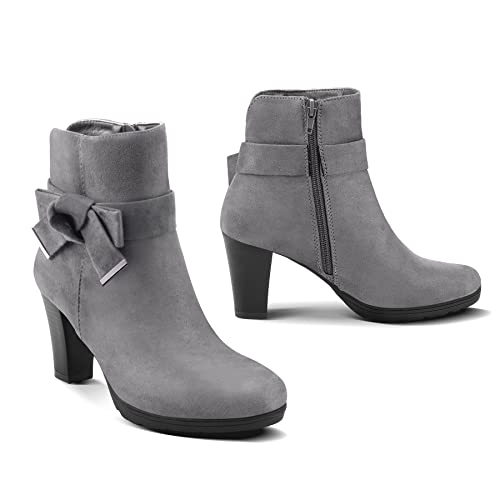 Women's Booties with Heel, Chunky Stacked Heel Zipper Ankle Boots for Ladies