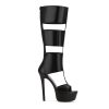 Platform Knee High Sandals for Women, Gladiator Open Toe Summer Boots Black Heels Sandal Booties, Sexy Style for Party, Black