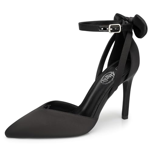 Heels for Women Closed Pointed Toe Heels Women's Pumps Stiletto High Shoes with Bow Knot Comfortable Ankle Strap Office Party