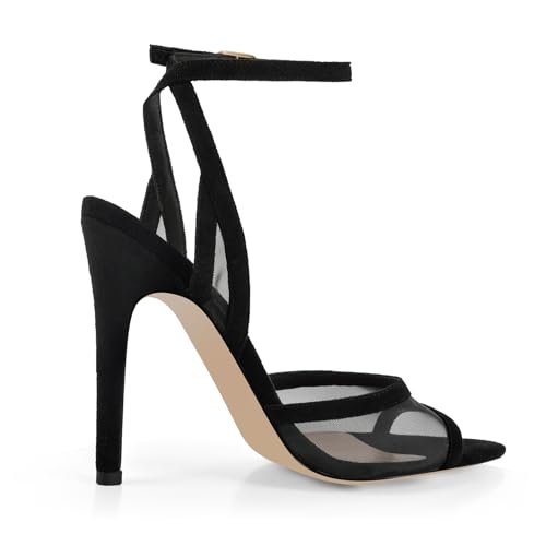 Women's Heeled Sandals Mesh Stiletto Pointed Toe Open Toe Ankle Buckle Strap Slingback High Heel Sandals Summer Dress Shoes