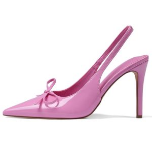 Eteridrey Bow Stiletto High Heels for Women Elastic Strap Pointed Toe Slingback Heels Summer Sexy Pumps Wedding Party Dress