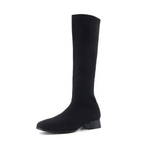 Rialto Women’s Knee-High Stretch Boot – Slip-On Tall Shaft Boot with Memory Foam & Low Block Heel
