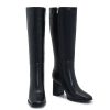 Women's Slim Calf Knee High Boots – Square Toe Block Heel Dress Boots, Side Zip Faux Leather Tall Boots for Narrow Calves, Fall