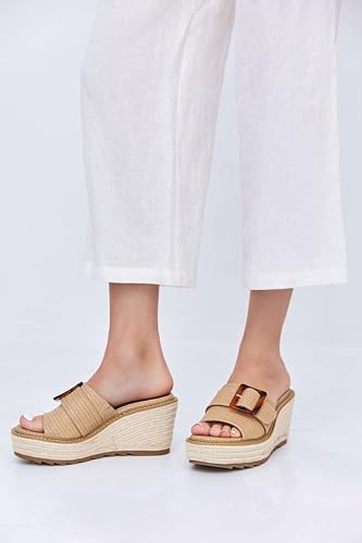 Women's Wedge Platform Espadrille Slide Sandals Slip On Open Toe High Heels Buckle Casual Summer Shoes