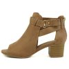 Invest ~ Women's Cutout Side Strap Mid Black Chunky Heel Fashion Ankle Bootie