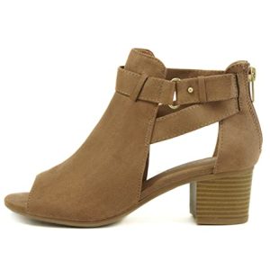 Invest ~ Women's Cutout Side Strap Mid Black Chunky Heel Fashion Ankle Bootie