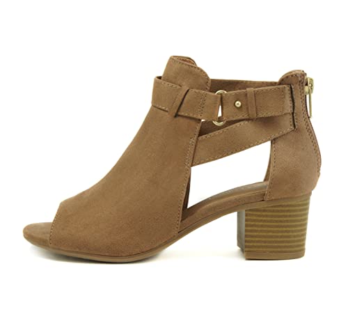 Invest ~ Women's Cutout Side Strap Mid Black Chunky Heel Fashion Ankle Bootie