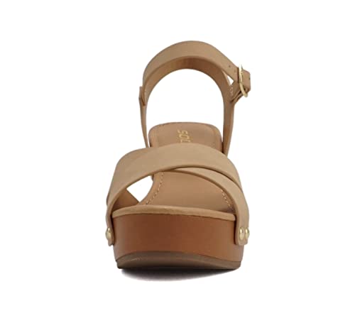 MIGUEL ~ Women Crisscross Band Fashion Chunky Platform Block Mid Heel Sandal with Ankle Strap and Stud
