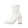 Womens Square Toe Ankle Booties Chunky Heel Boots Side Zipper Patent Leather Mid-Calf Boots
