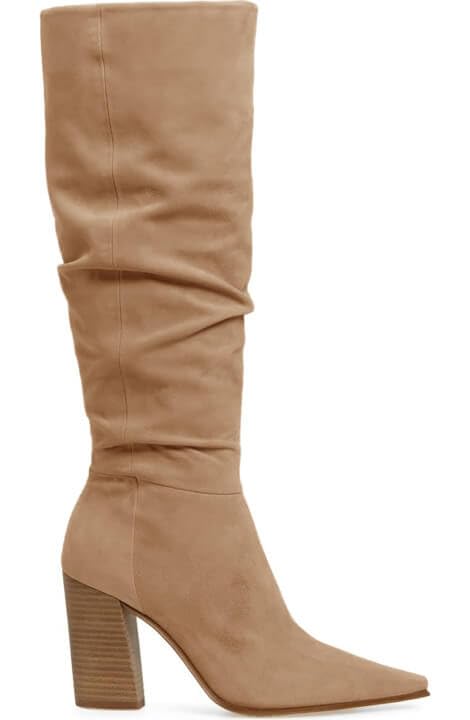 Womens Faux Suede Knee High Boots Pointed Toe High Chunky Heel Side Zipper Party Dress Booties